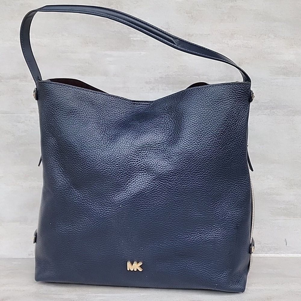 Michael Kors Griffin Admiral Blue Pebbled Leather Shoulder Hobo Bag